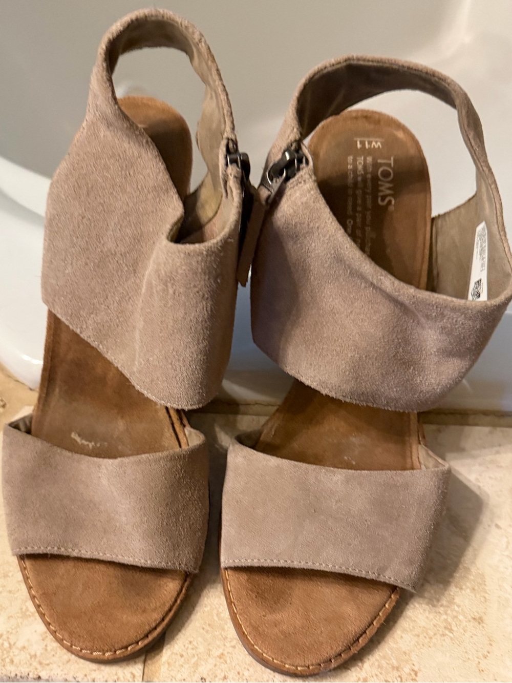 TOMS Women’s Taupe Suede Open-Toe Slingback Sandals